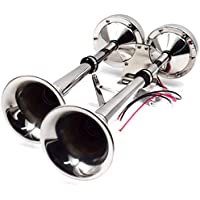 Casinlog Bocina de doble trompeta de acero inoxidable para barco- bocina eléctrica de 18 – 1-2 pulgadas- 12 V doble-dos…